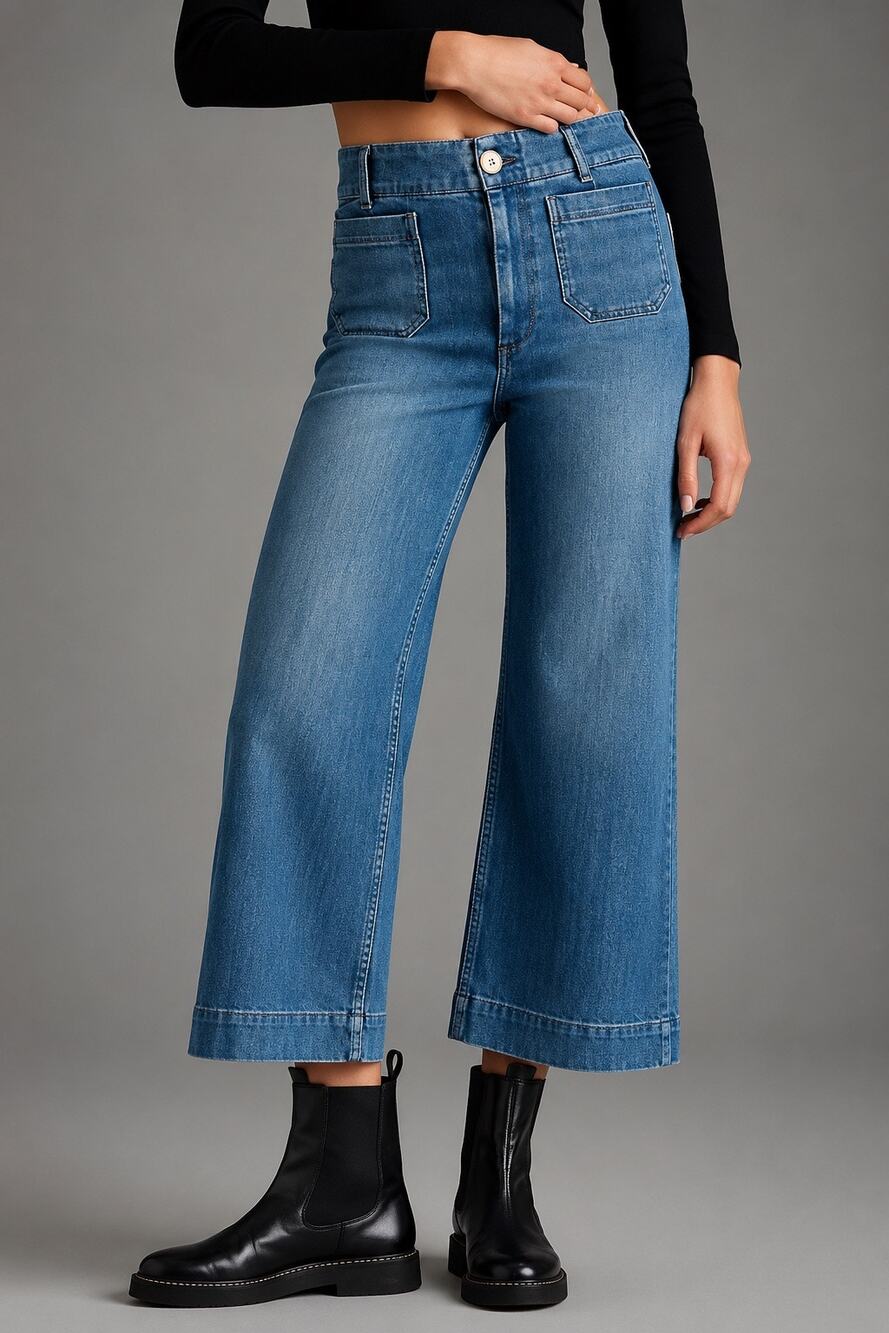 Maeve Anthropologie The Colette Crop High Rise Wide-Leg Jeans Blue Denim Size 30